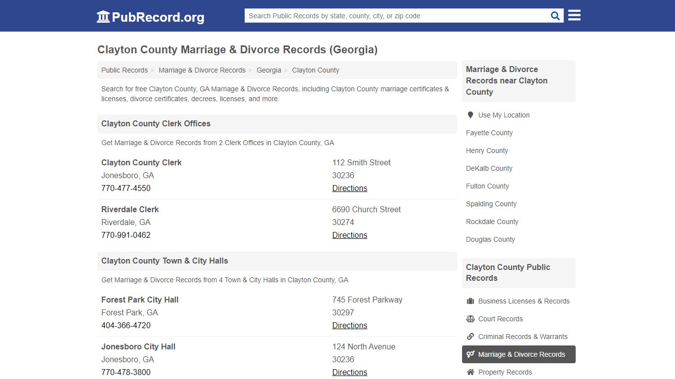Clayton County Marriage & Divorce Records (Georgia)
